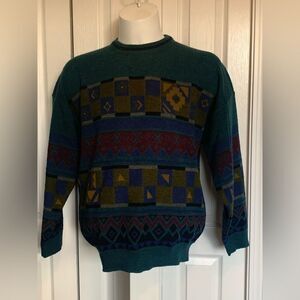 Men's Lyle and Scott Geometric Pattern Sweater - Teal, Blue, and Red